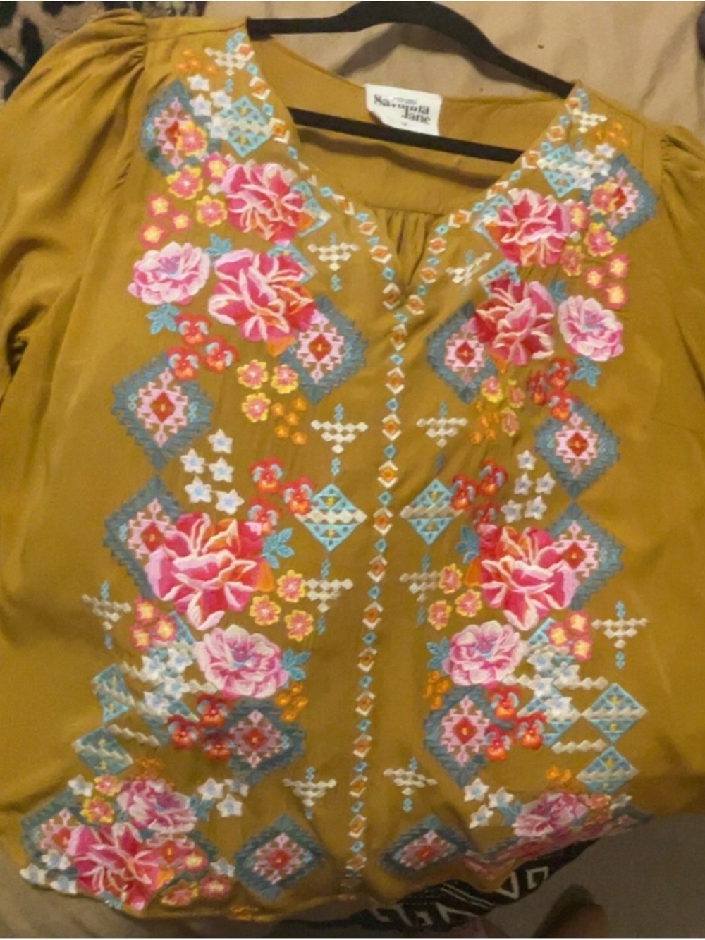 Savanna Jane Mustard Floral Embroidered Blouse - Picture 2 of 4